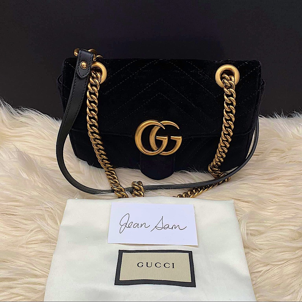Gucci Velvet Matalasse Mini Marmont in black